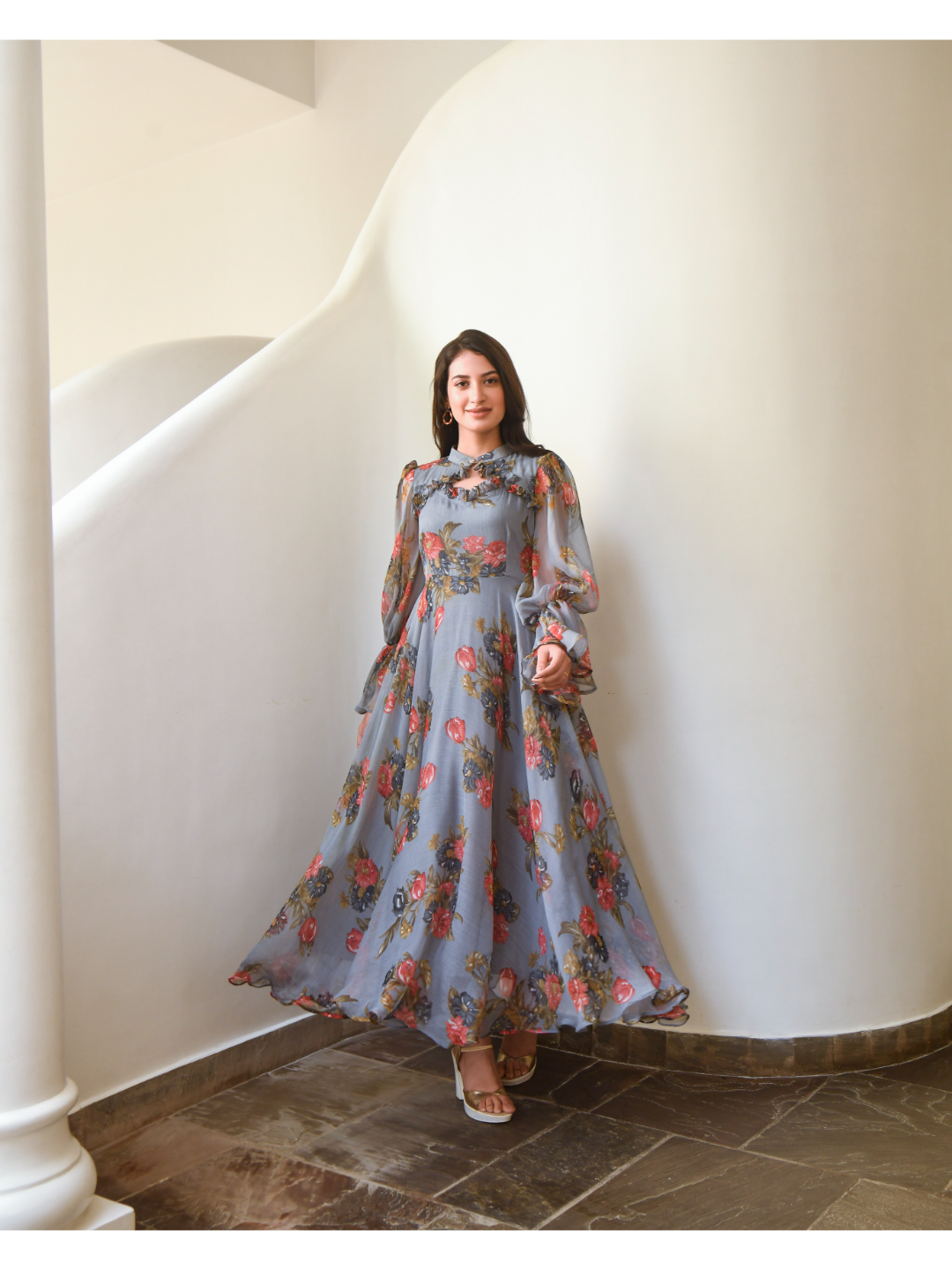 Grey Floral Maxi Dress